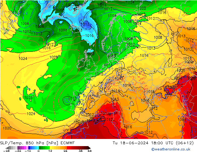 SLP/Temp. 850 hPa ECMWF Ter 18.06.2024 18 UTC