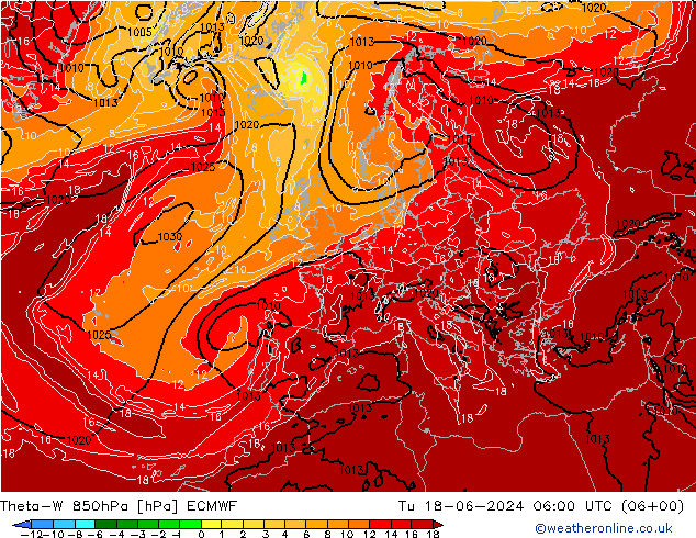 Theta-W 850hPa ECMWF mar 18.06.2024 06 UTC