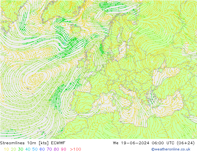 Linha de corrente 10m ECMWF Qua 19.06.2024 06 UTC
