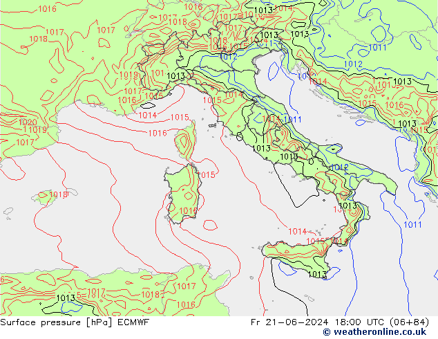 Surface pressure ECMWF Fr 21.06.2024 18 UTC