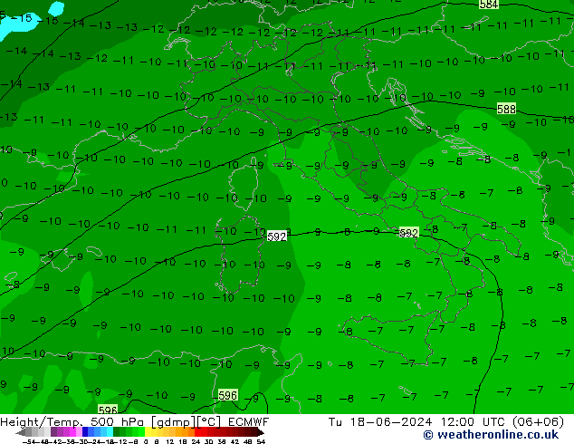 Z500/Yağmur (+YB)/Z850 ECMWF Sa 18.06.2024 12 UTC