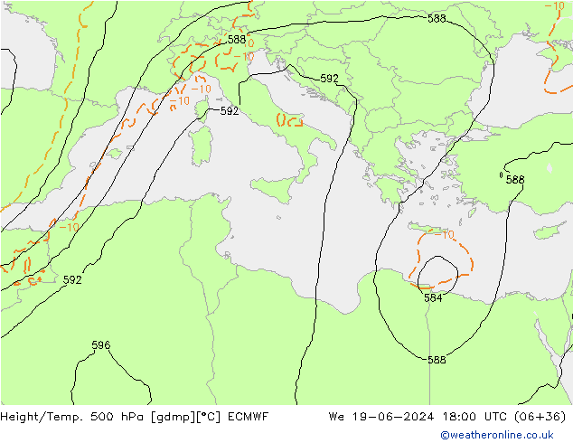 Z500/Rain (+SLP)/Z850 ECMWF mer 19.06.2024 18 UTC