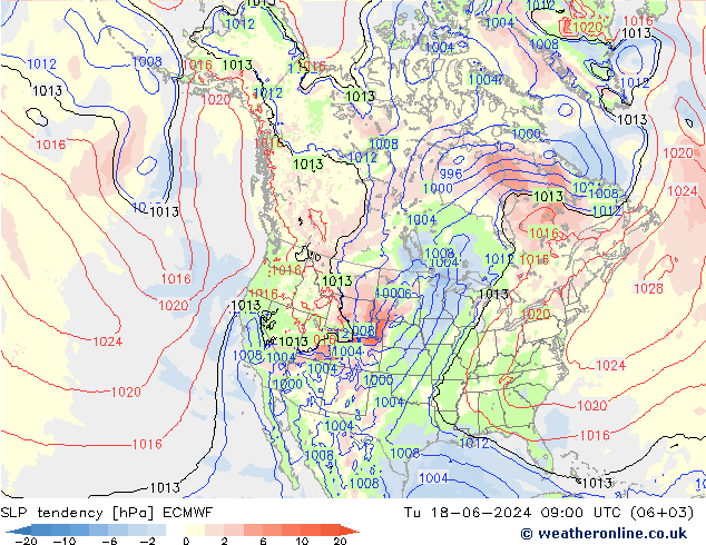 Tendencia de presión ECMWF mar 18.06.2024 09 UTC