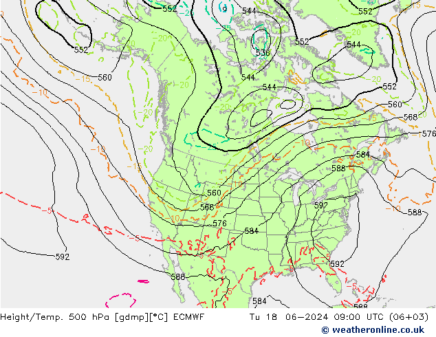 Height/Temp. 500 hPa ECMWF Tu 18.06.2024 09 UTC