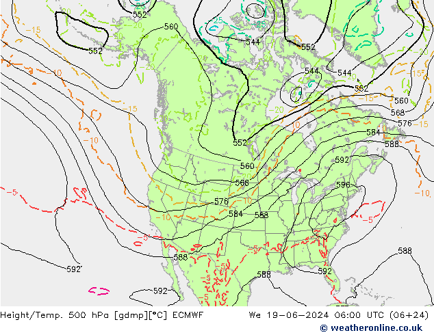 Height/Temp. 500 hPa ECMWF Mi 19.06.2024 06 UTC