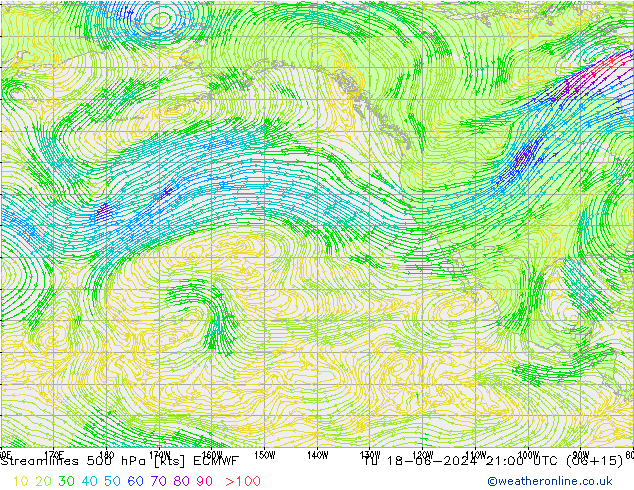 Streamlines 500 hPa ECMWF Tu 18.06.2024 21 UTC