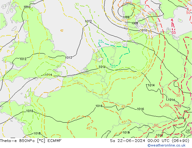 Theta-e 850hPa ECMWF Sa 22.06.2024 00 UTC