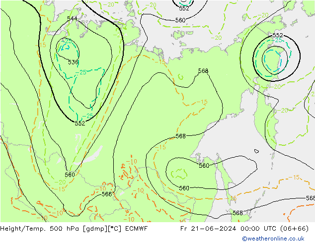 Géop./Temp. 500 hPa ECMWF ven 21.06.2024 00 UTC