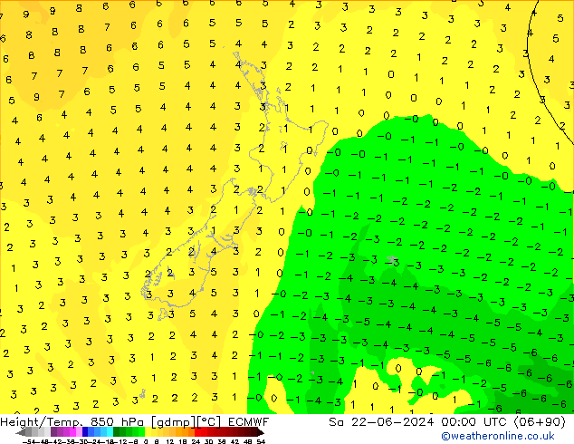 Height/Temp. 850 гПа ECMWF сб 22.06.2024 00 UTC