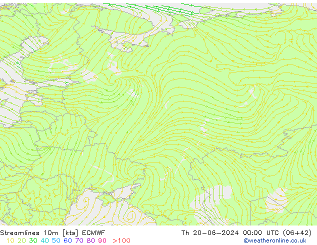 Linia prądu 10m ECMWF czw. 20.06.2024 00 UTC