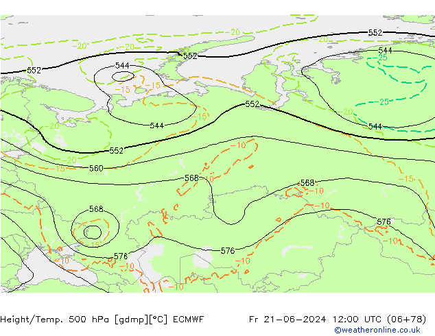 Z500/Rain (+SLP)/Z850 ECMWF ven 21.06.2024 12 UTC