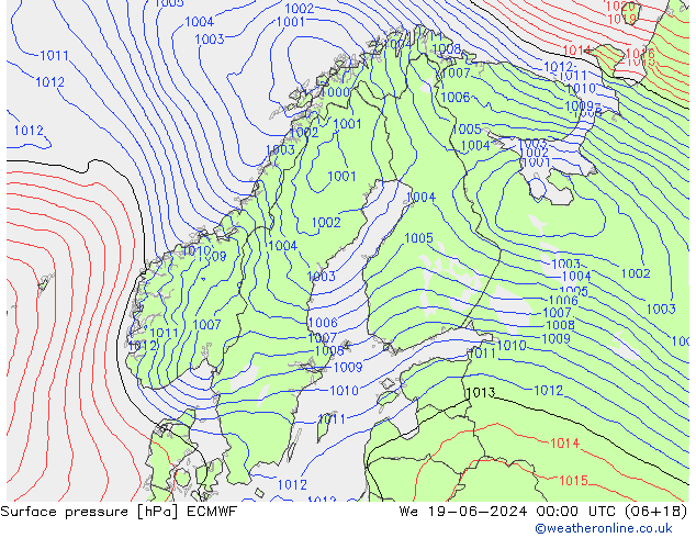 Bodendruck ECMWF Mi 19.06.2024 00 UTC