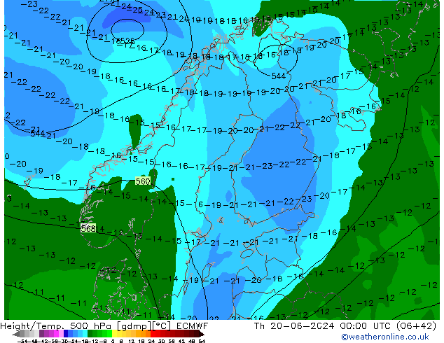 Z500/Rain (+SLP)/Z850 ECMWF Th 20.06.2024 00 UTC