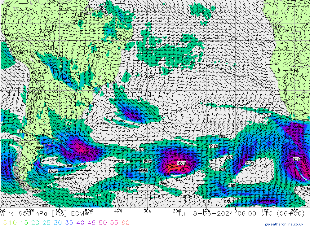 Wind 950 hPa ECMWF di 18.06.2024 06 UTC