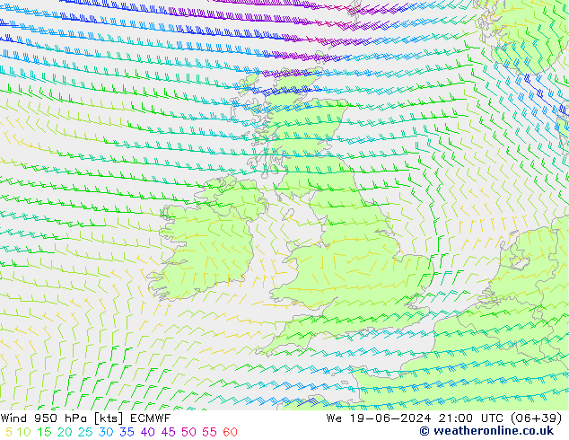 wiatr 950 hPa ECMWF śro. 19.06.2024 21 UTC