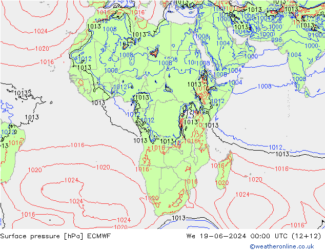 pressão do solo ECMWF Qua 19.06.2024 00 UTC