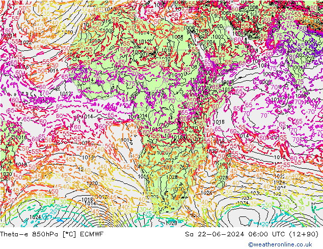 Theta-e 850hPa ECMWF So 22.06.2024 06 UTC