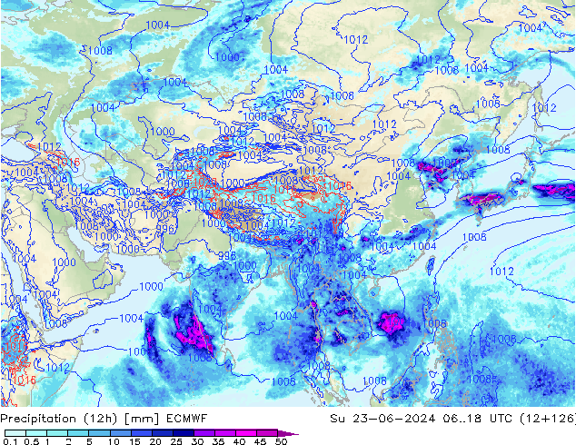 Yağış (12h) ECMWF Paz 23.06.2024 18 UTC