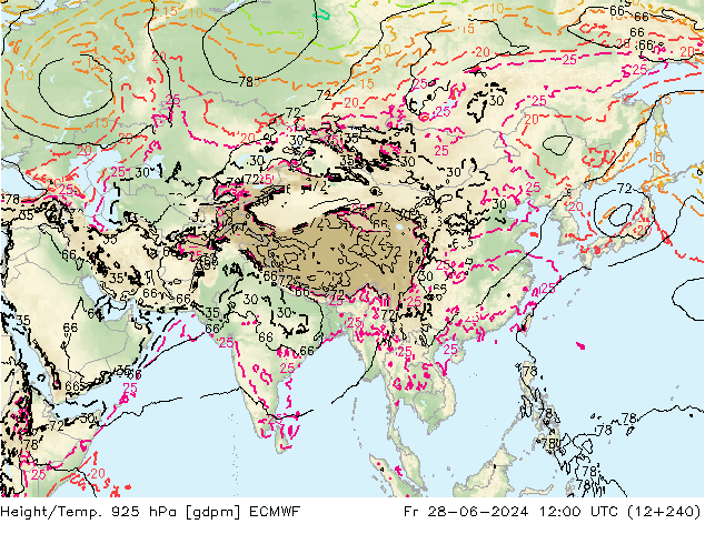 Height/Temp. 925 hPa ECMWF ven 28.06.2024 12 UTC