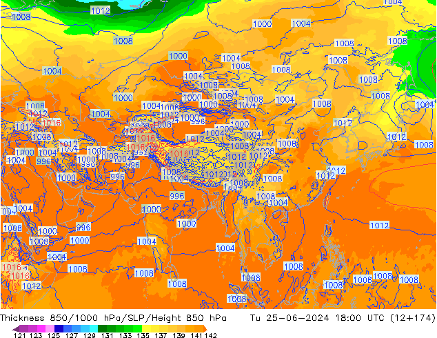 Thck 850-1000 hPa ECMWF mar 25.06.2024 18 UTC