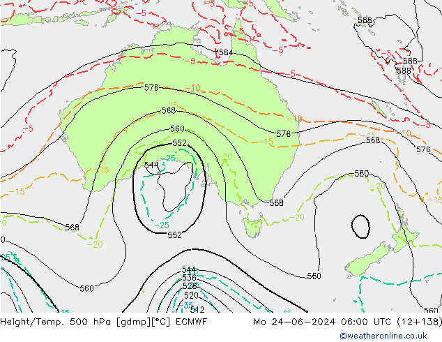 Hoogte/Temp. 500 hPa ECMWF ma 24.06.2024 06 UTC