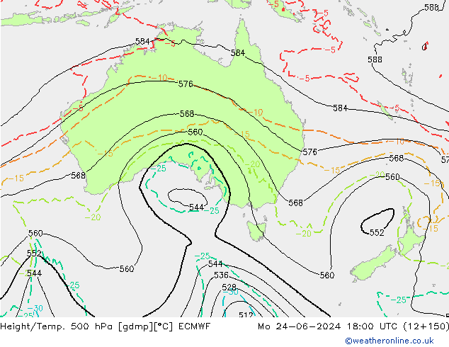 Z500/Rain (+SLP)/Z850 ECMWF pon. 24.06.2024 18 UTC