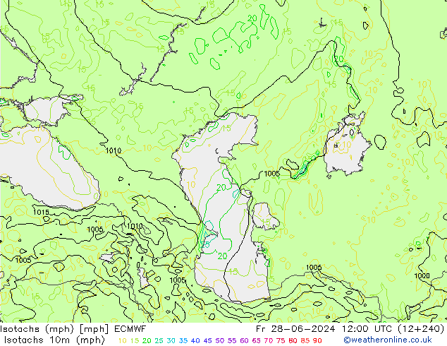 Isotachs (mph) ECMWF Fr 28.06.2024 12 UTC