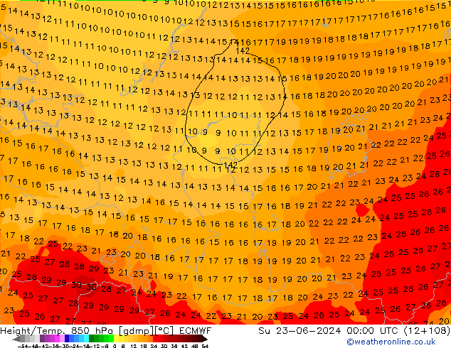 Z500/Yağmur (+YB)/Z850 ECMWF Paz 23.06.2024 00 UTC