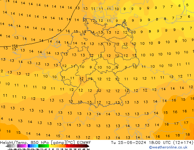 Hoogte/Temp. 850 hPa ECMWF di 25.06.2024 18 UTC