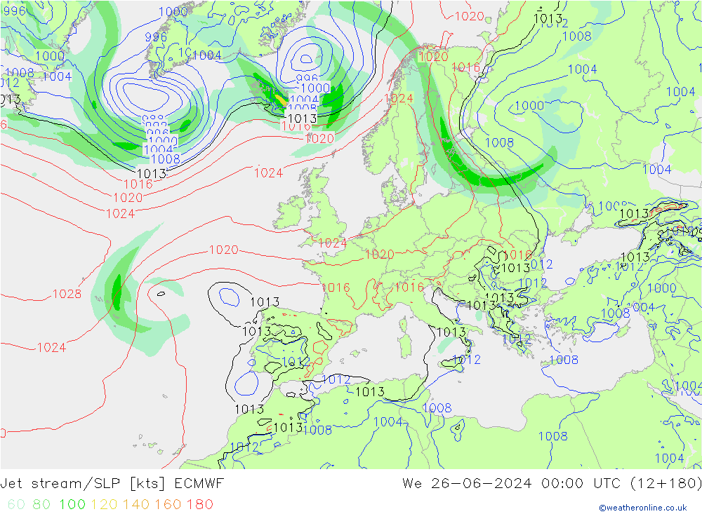 Straalstroom/SLP ECMWF wo 26.06.2024 00 UTC