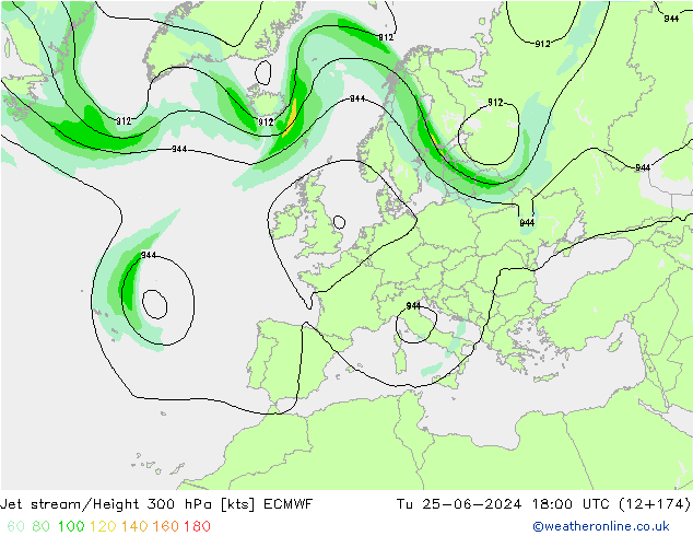 Jet stream/Height 300 hPa ECMWF Tu 25.06.2024 18 UTC