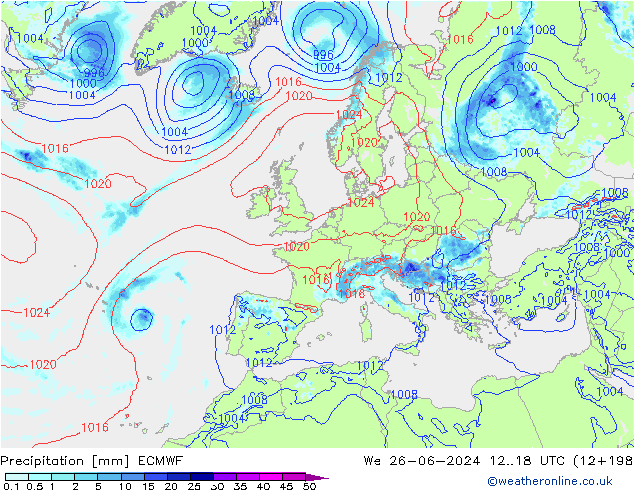 Precipitation ECMWF We 26.06.2024 18 UTC