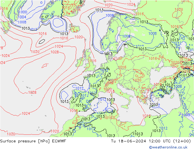 Presión superficial ECMWF mar 18.06.2024 12 UTC