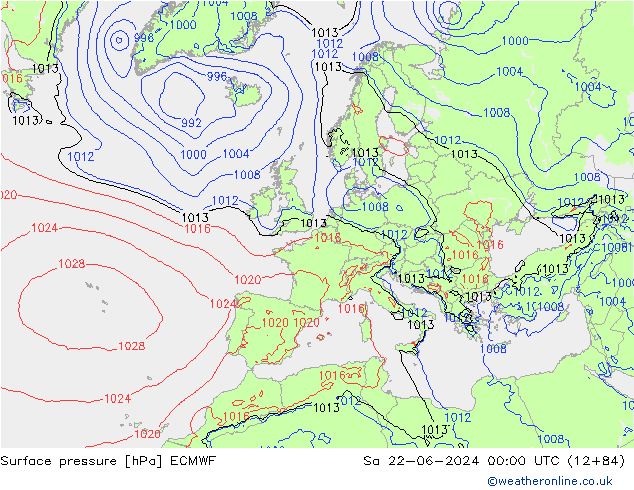 Surface pressure ECMWF Sa 22.06.2024 00 UTC