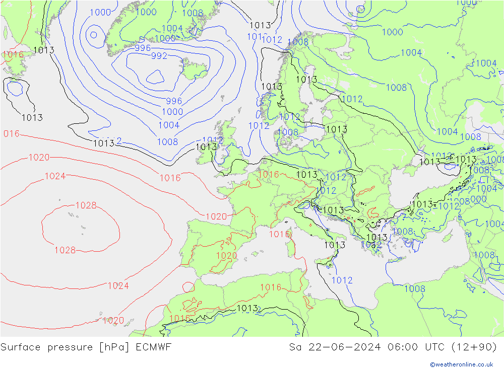 Atmosférický tlak ECMWF So 22.06.2024 06 UTC