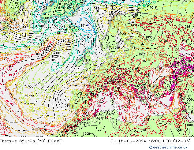 Theta-e 850hPa ECMWF Ter 18.06.2024 18 UTC