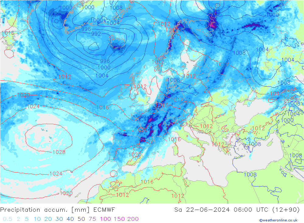 Précipitation accum. ECMWF sam 22.06.2024 06 UTC