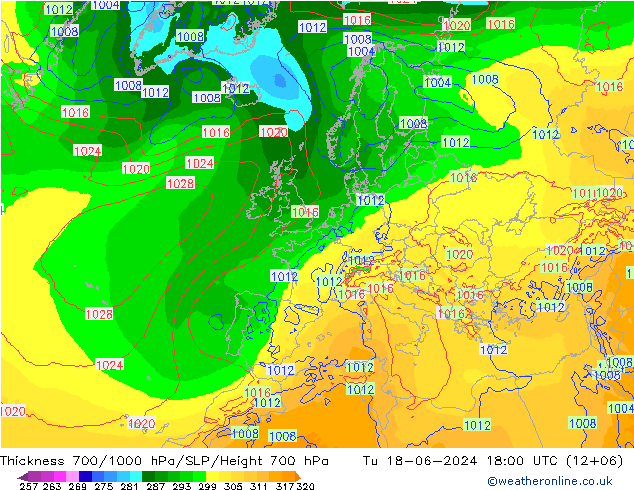 Dikte700-1000 hPa ECMWF di 18.06.2024 18 UTC