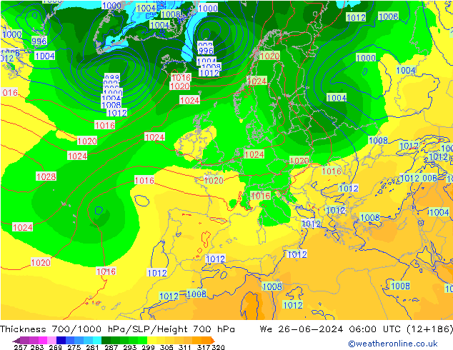 700-1000 hPa Kalınlığı ECMWF Çar 26.06.2024 06 UTC