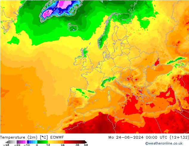 карта температуры ECMWF пн 24.06.2024 00 UTC