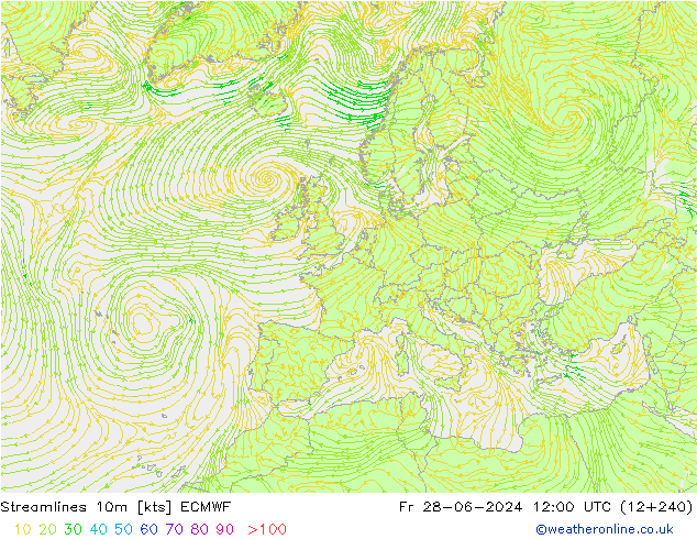 Rüzgar 10m ECMWF Cu 28.06.2024 12 UTC