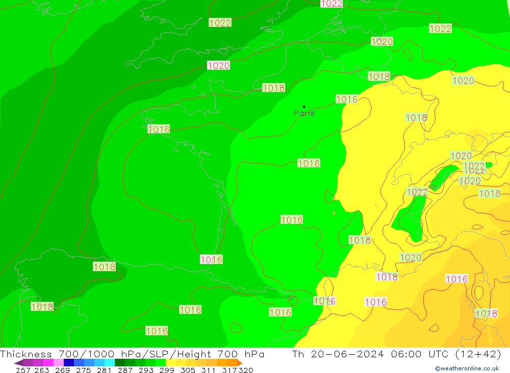 Thck 700-1000 hPa ECMWF Th 20.06.2024 06 UTC