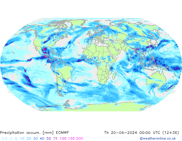 Precipitation accum. ECMWF Čt 20.06.2024 00 UTC