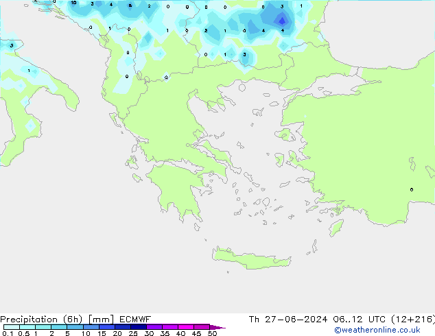 Precipitazione (6h) ECMWF gio 27.06.2024 12 UTC