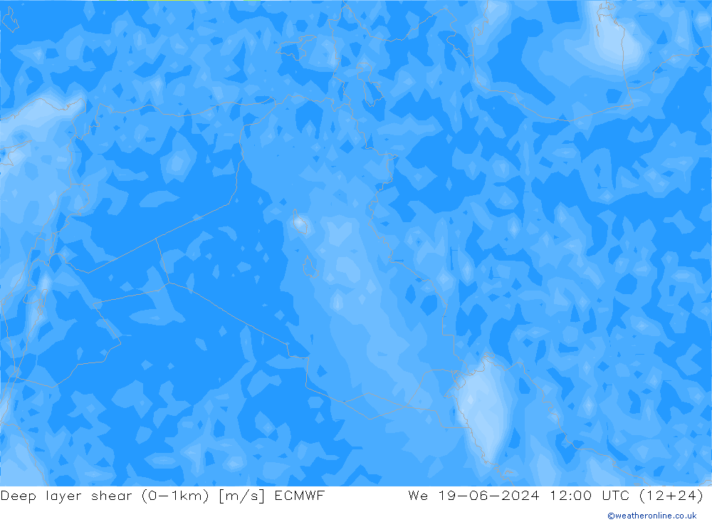 Deep layer shear (0-1km) ECMWF We 19.06.2024 12 UTC
