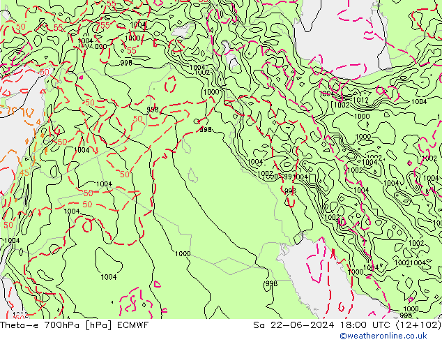 Theta-e 700hPa ECMWF Sa 22.06.2024 18 UTC