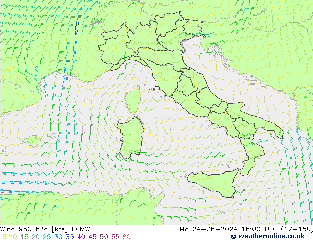 Vento 950 hPa ECMWF lun 24.06.2024 18 UTC