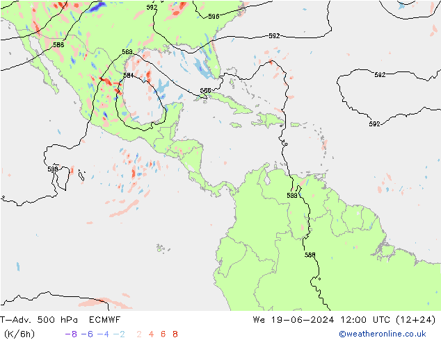 T-Adv. 500 hPa ECMWF śro. 19.06.2024 12 UTC