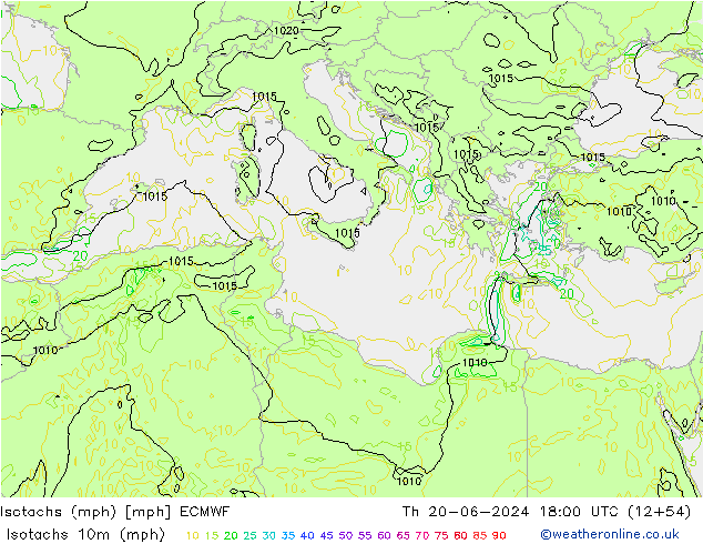 Isotachs (mph) ECMWF Qui 20.06.2024 18 UTC