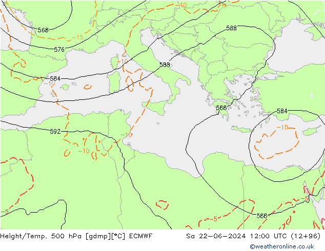 Z500/Rain (+SLP)/Z850 ECMWF  22.06.2024 12 UTC